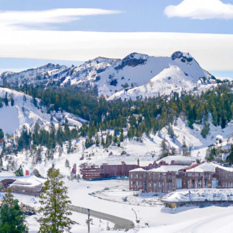 A couple skiing down a pristine slope at Kirkwood, USA, surrounded by breathtaking mountain vistas, on their adventurous 5-day ski vacation during peak season.