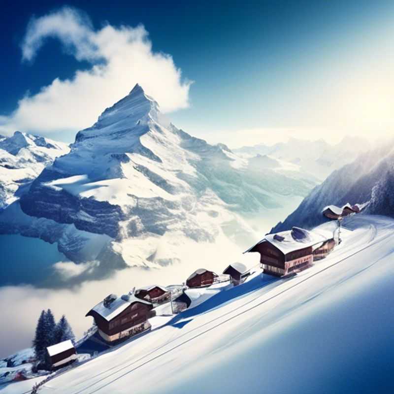 A joyful family with children skiing down the pristine slopes of the Jungfrau Region, Switzerland, surrounded by breathtaking snow-capped peaks during their thrilling 4-day last-minute winter vacation.