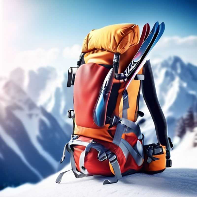A close-up of a ski backpack, perfect for carrying everything you need for a day on the slopes.