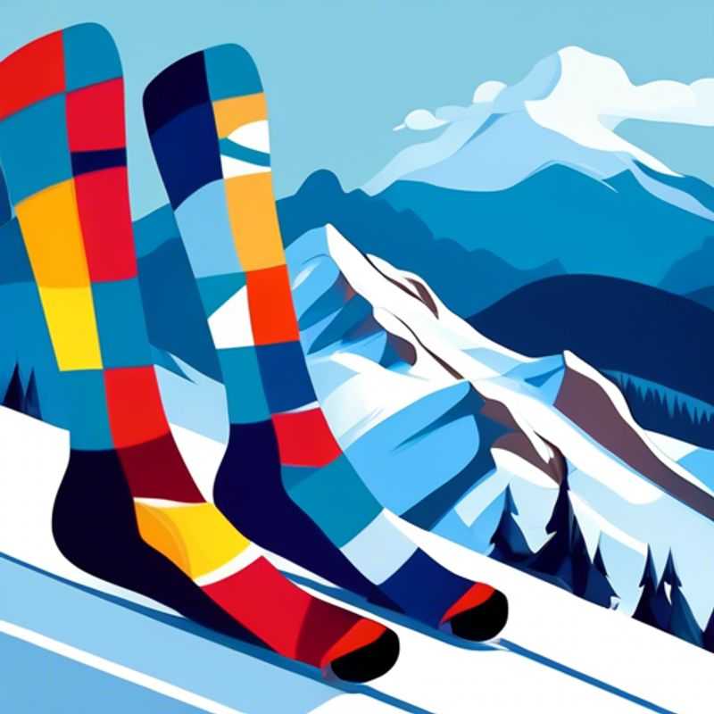 Close-up of a pair of cozy, brightly colored ski socks, showcasing their thick, warm knit and strategically placed padding for maximum comfort and performance on the slopes.