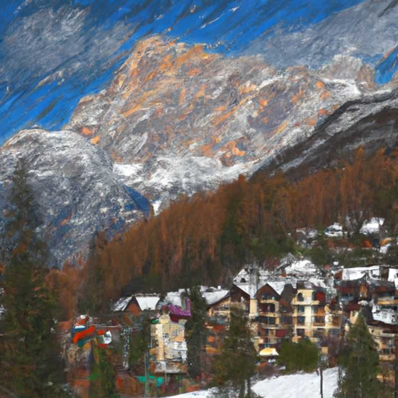 Four skiers glide down the pristine slopes of Cortina d'Ampezzo, Italy, a winter wonderland nestled in the heart of the Dolomites, during their week-long ski vacation.