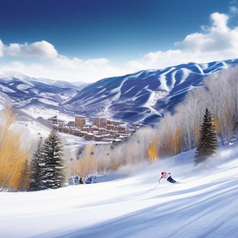 A solo traveler gracefully skiing down the pristine slopes of Beaver Creek, USA, surrounded by stunning snow-capped mountains, capturing the essence of adventure and tranquility during a week-long ski vacation.