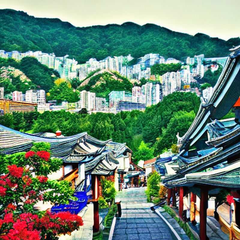 Casal aproveitando a vibrante primavera em Yongpyong, Coreia do Sul, com as montanhas verdejantes ao fundo, perfeito para atividades ao ar livre durante as férias da primavera.