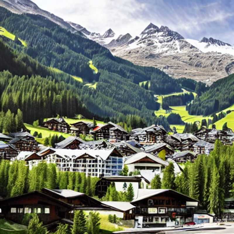 Casais aproveitando a vista alpina revigorante em Davos Klosters durante o 'spring break', com montanhas floridas e o ar fresco da primavera Suíça. (Couples enjoying the invigorating alpine view in Davos Klosters during spring break, with blooming mountains and the fresh Swiss spring air.)