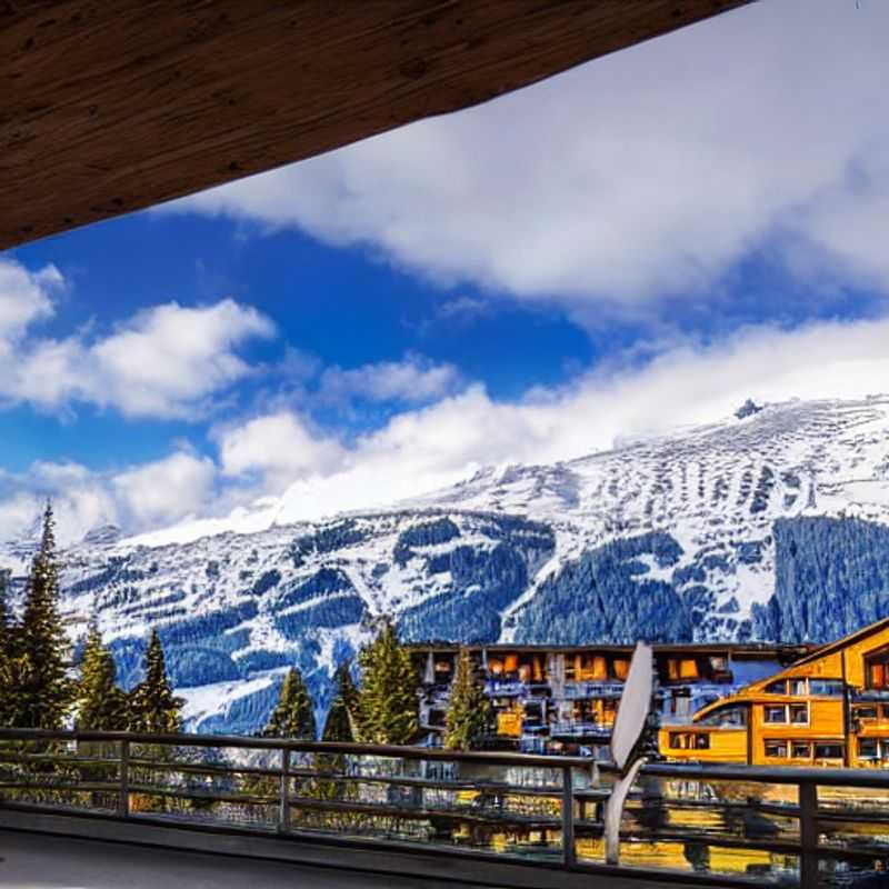 Casais aproveitando o sol da primavera em Laax, Suíça, com montanhas cobertas de neve ao fundo - o playground perfeito para uma escapada de spring break inesquecível!