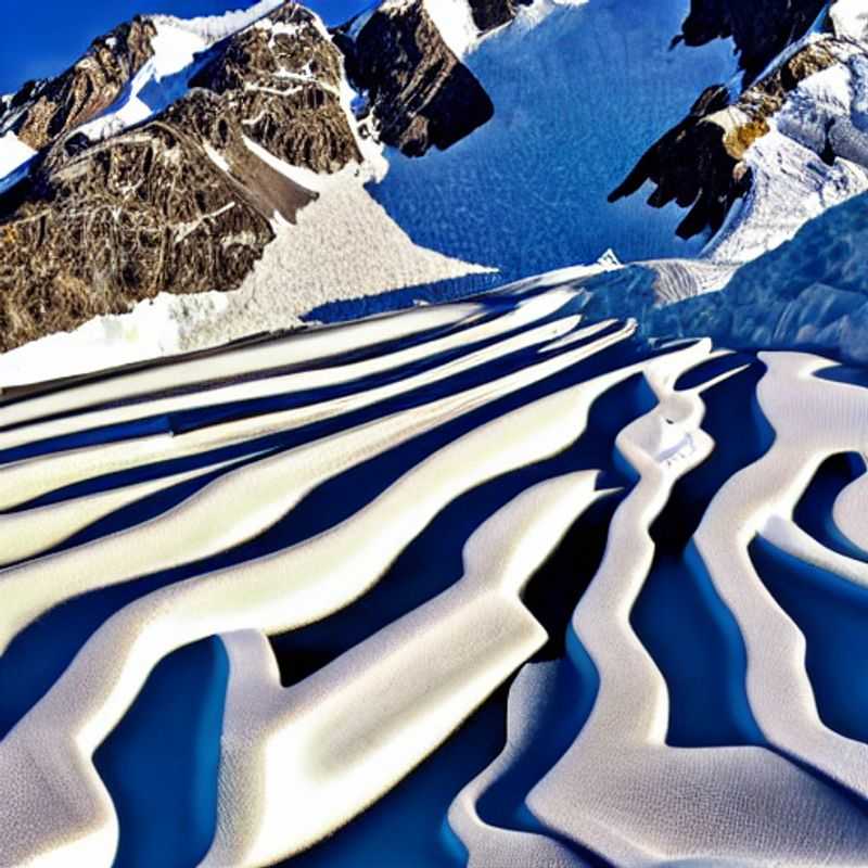 Visão deslumbrante da Geleira Pitztal, Áustria, banhada pelo sol da primavera, um paraíso de aventura para quem busca emoção e paisagens alpinas inesquecíveis.