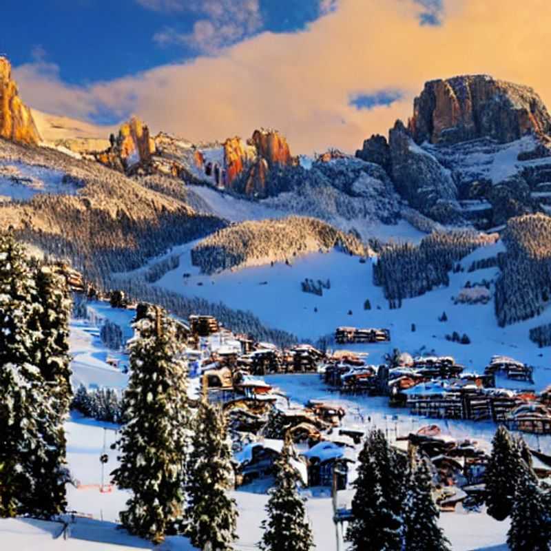 Casais curtindo o sol da primavera nas Dolomitas de Val Gardena, Itália, com picos nevados e campos verdejantes criando um cenário alpino perfeito para as férias da Páscoa.