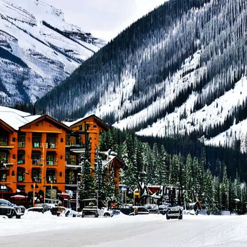 Dos personas remando en canoa sobre las cristalinas aguas turquesa del Lago Louise, rodeado de montañas nevadas bajo el sol primaveral de Banff-Lake Louise, Canadá, una aventura inolvidable durante las vacaciones de primavera.