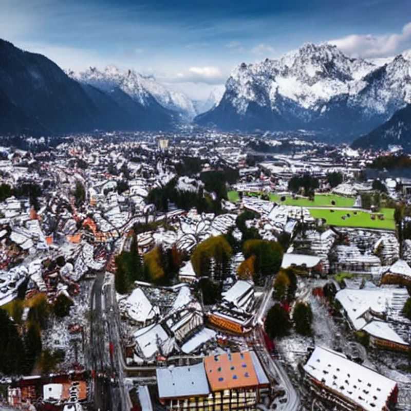 Un panorama printanier à couper le souffle de Garmisch-Partenkirchen, avec les Alpes bavaroises en toile de fond, promettant des aventures inoubliables pendant les vacances de printemps.
