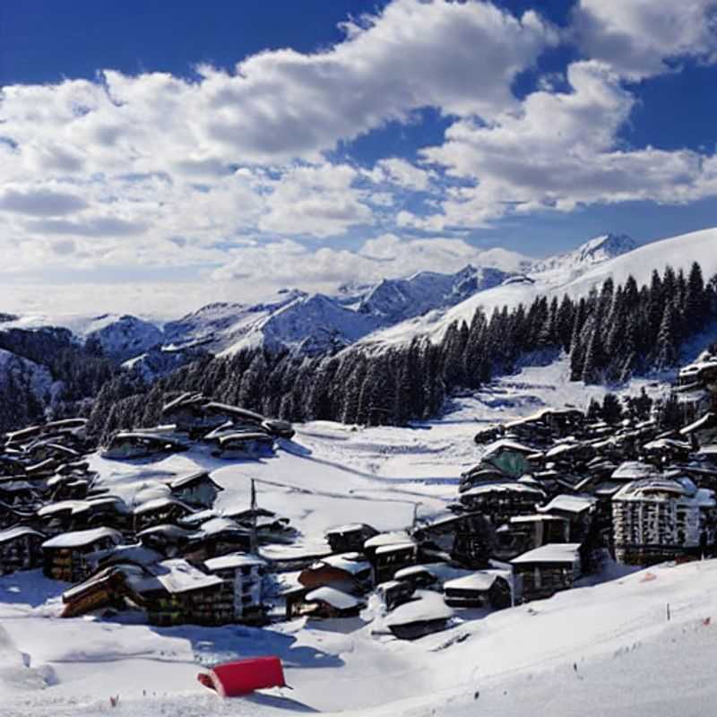 Parejas disfrutando del sol primaveral en La Plagne, Francia, con las montañas nevadas como telón de fondo perfecto para unas vacaciones de Semana Santa inolvidables.