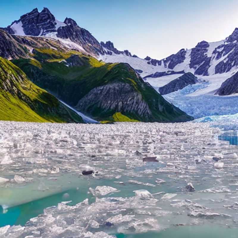 Visão deslumbrante da Geleira Pitztal, Áustria, banhada pelo sol da primavera, um paraíso de aventura para quem busca emoção e paisagens alpinas inesquecíveis.
