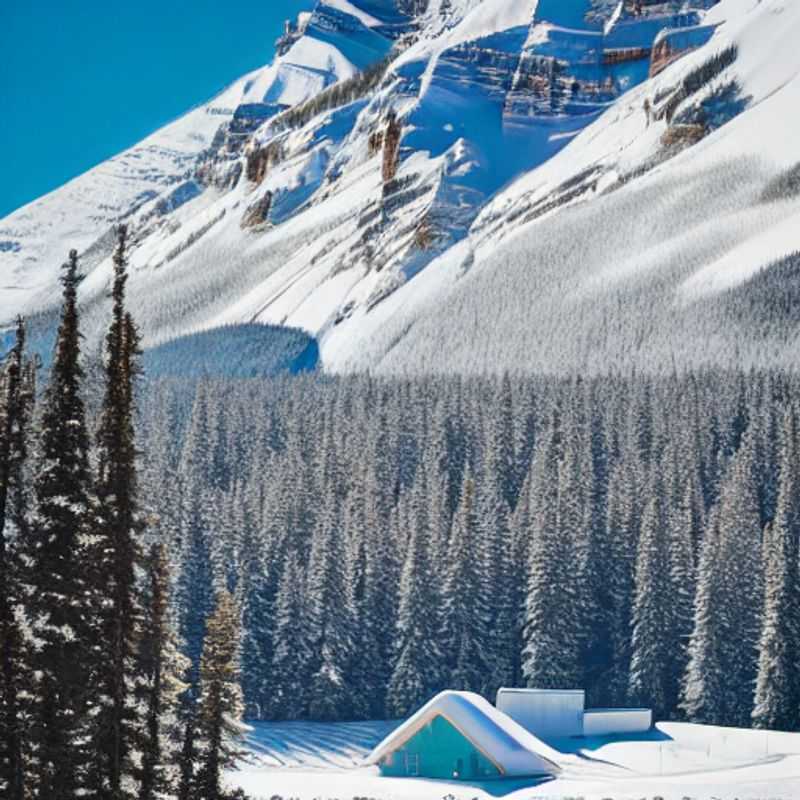 Casal apreciando a paisagem deslumbrante do Lago Louise em Banff, Canadá, com as montanhas ainda cobertas de neve e o lago começando a descongelar, aproveitando ao máximo as atividades de primavera durante as férias.
