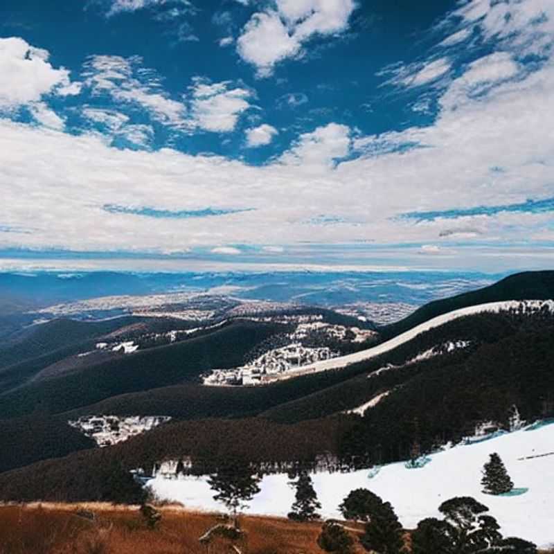 Famílias curtindo o sol da primavera e a neve remanescente em Mt. Buller, Austrália, aproveitando as últimas aventuras na montanha durante o *spring break*.