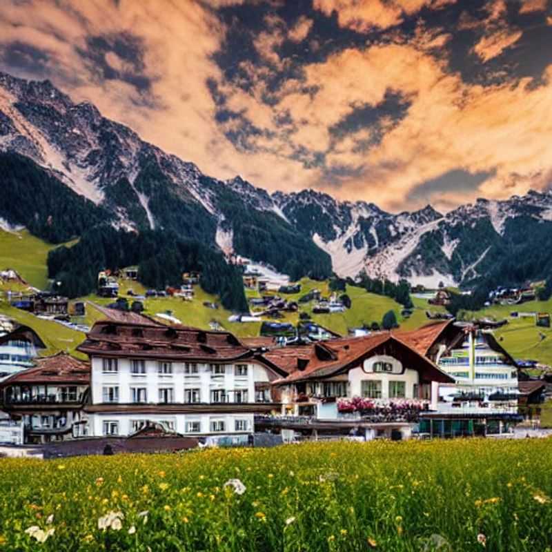 Casais aproveitando o sol da primavera em Obertauern, Áustria, com as montanhas nevadas ao fundo, um cenário perfeito para as férias da primavera. (Couples enjoying the spring sunshine in Obertauern, Austria, with the snowy mountains in the background, a perfect setting for spring break.)