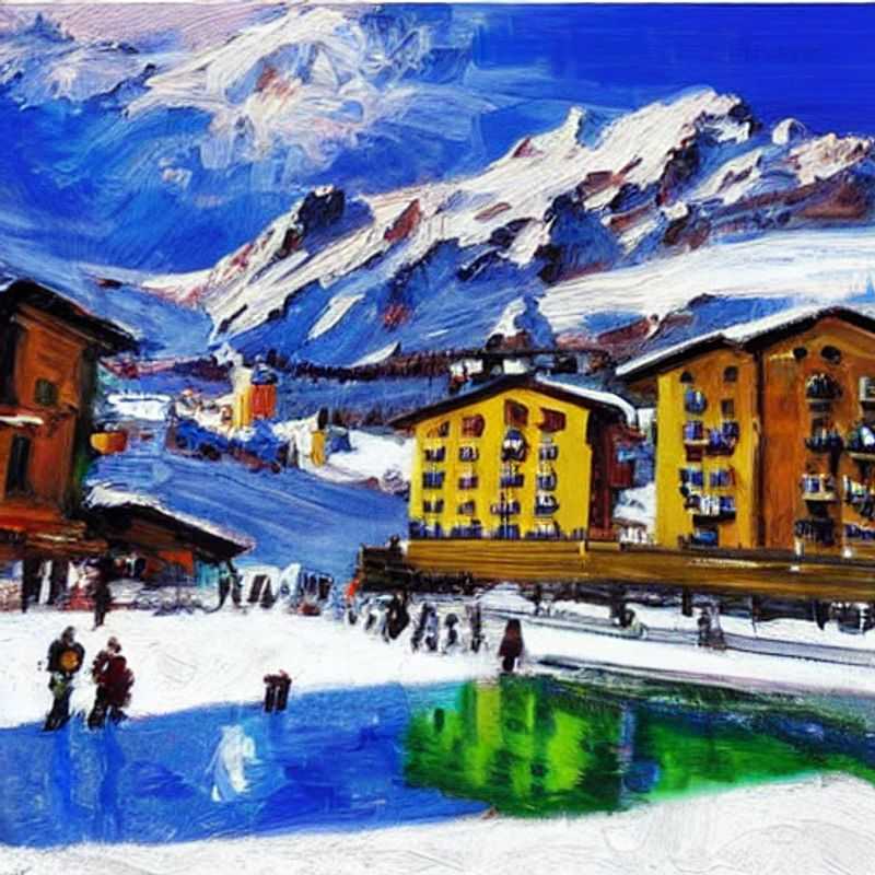 Casais aproveitando o sol da primavera e as montanhas nevadas de Cervinia, Itália, esquiando e relaxando durante as férias da primavera. (Couples enjoying the spring sunshine and snowy mountains of Cervinia, Italy, skiing and relaxing during spring break.)