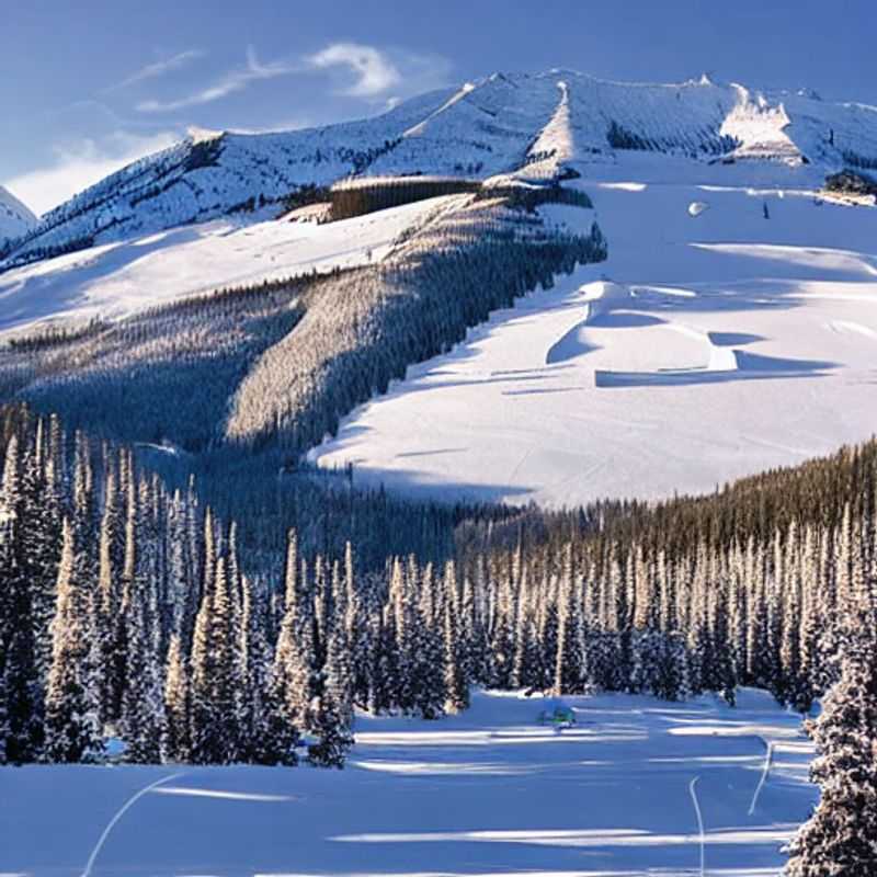 Duas pessoas esquiando em Sunshine Village, no Canadá, com a neve brilhante e o sol da primavera, aproveitando ao máximo as férias da primavera!