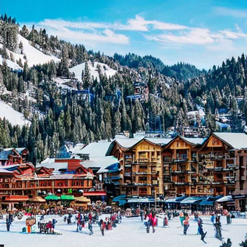Casais aproveitando o sol da primavera e as montanhas cobertas de neve em Squaw Valley, EUA, durante as férias de primavera, um paraíso para esquiadores e amantes da natureza.