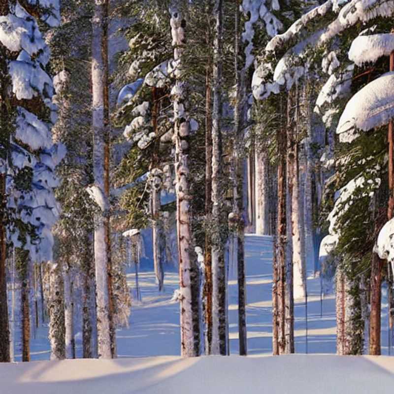 Casal aproveitando o sol da primavera e a paisagem nevada de Ruka, Finlândia, durante o recesso da primavera, com atividades de inverno e a beleza da natureza ártica.