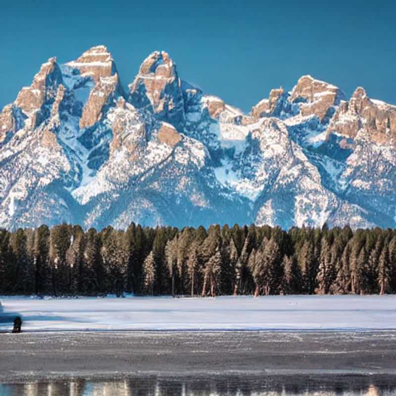 Casal admirando a vista deslumbrante das montanhas de Jackson Hole, EUA, cobertas de neve, durante suas férias de primavera repletas de aventura. (Couple admiring the stunning view of the snow-covered mountains of Jackson Hole, USA, during their adventure-filled spring break.)