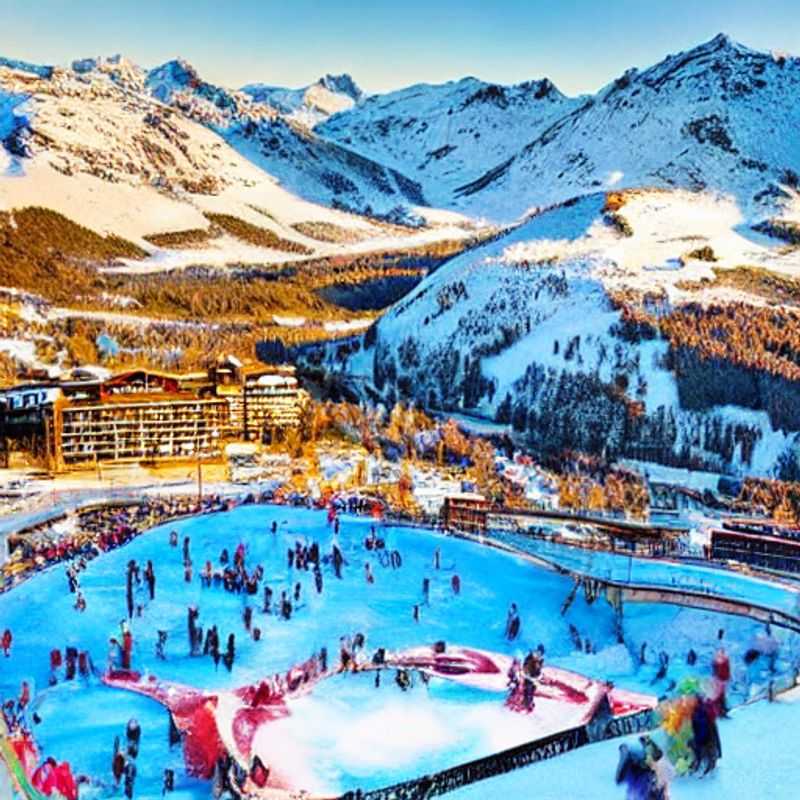 Spring break adventures unfold in Les Arcs, France, with skiers and snowboarders carving down sun-kissed slopes amidst breathtaking alpine views.