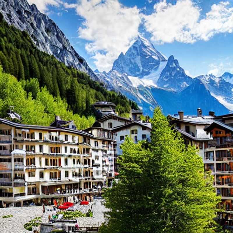 Deux amis se baladant paisiblement sous le majestueux Mont-Blanc à Chamonix, symbole de l'aventure en pleine nature lors des vacances de printemps.