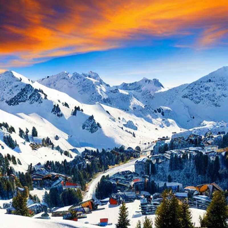 Spanish: Parejas descendiendo las soleadas pistas de La Plagne, Francia, ¡aprovechando al máximo su escapada de primavera y disfrutando de la nieve fresca!