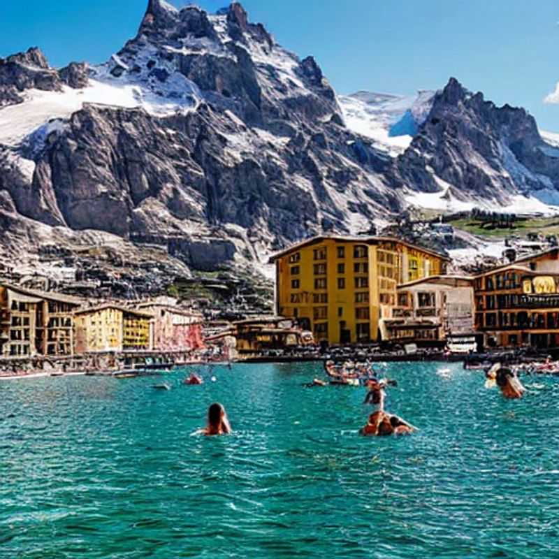 Casais esquiando com a majestosa vista do Matterhorn ao fundo, aproveitando ao máximo a neve e o sol radiante de Cervinia, Itália, durante o feriado da primavera.