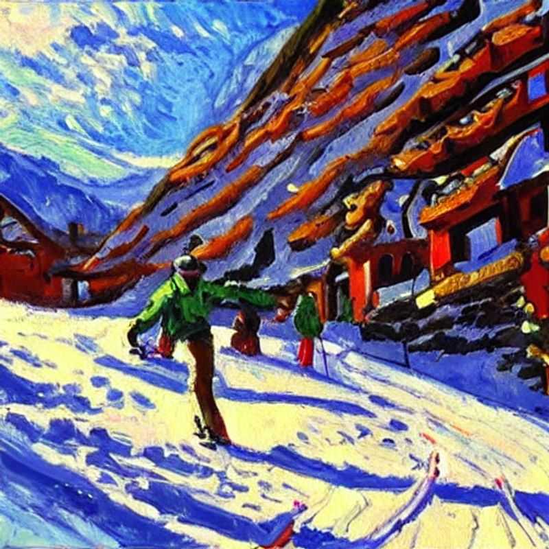 Pareja disfrutando del sol primaveral en Les Deux Alpes, Francia, con pistas de esquí inmaculadas y vistas alpinas impresionantes, durante sus vacaciones de Semana Santa.