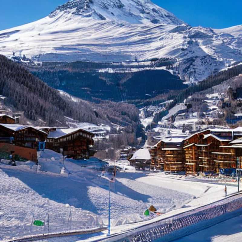 Dos amigos esquiando en medio de las impresionantes montañas nevadas de Val d'Isere, Francia, disfrutando de las emocionantes actividades que ofrece este destino durante las vacaciones de primavera.