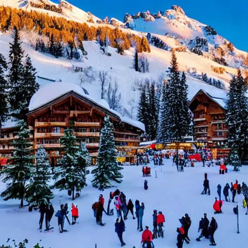 Casais aproveitando o sol da primavera em Courchevel, com as montanhas cobertas de neve ao fundo, explorando as atividades e a beleza que este destino oferece durante o feriado da primavera.