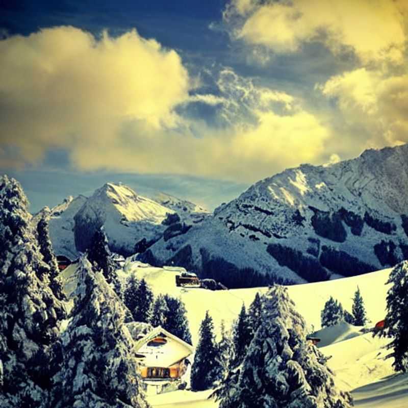Dois esquiadores alegres deslizando pelas encantadoras montanhas de Obertauern, Áustria, durante as férias de primavera.