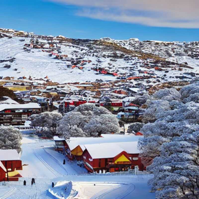 Casal aproveitando o sol da primavera em Perisher, Austrália, com montanhas nevadas e pistas vibrantes, explorando a diversão de fim de temporada durante as férias da primavera.