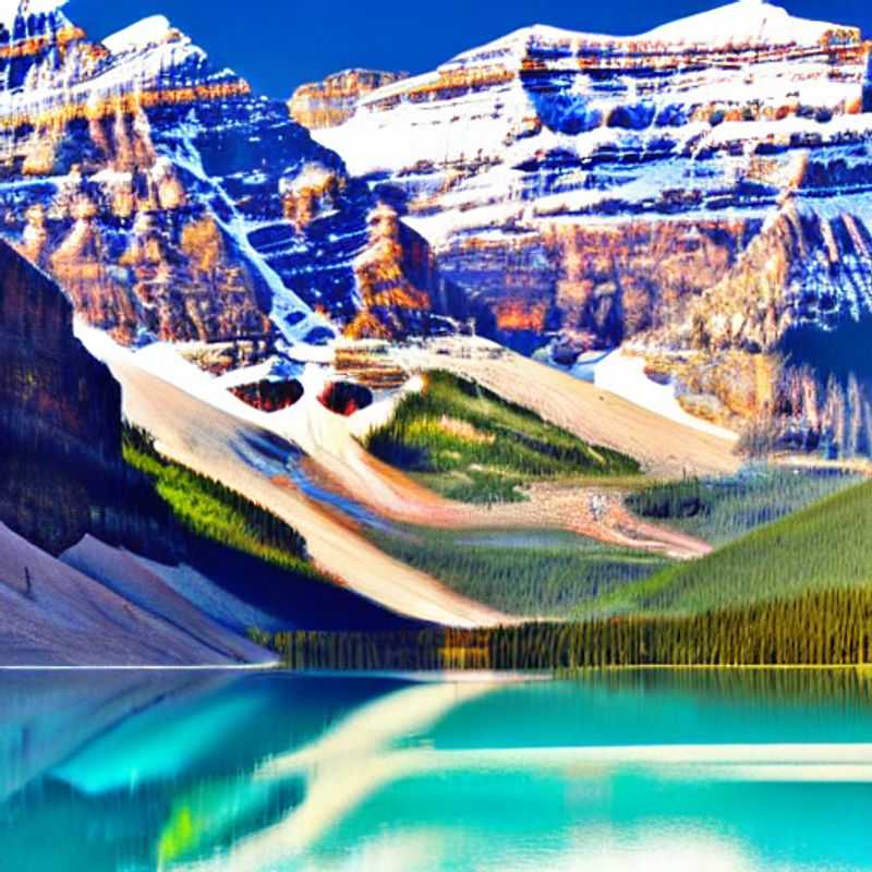 Descente printanière parfaite ! Vue imprenable sur le lac Louise depuis les pistes ensoleillées, le paradis du ski pendant les vacances de printemps au Lac Louise Ski Resort, Canada.