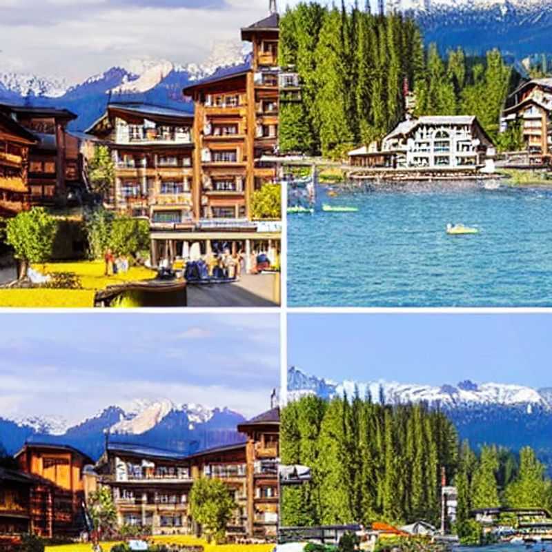 Casal aproveitando o sol da primavera com vista para os picos nevados de Crans-Montana, Suíça, um cenário perfeito para as férias da primavera.