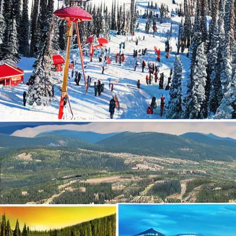 Casal aproveitando o sol da primavera e as pistas impecáveis em Sun Peaks, Canadá, durante as férias da primavera. A combinação perfeita de aventura e paisagens deslumbrantes!