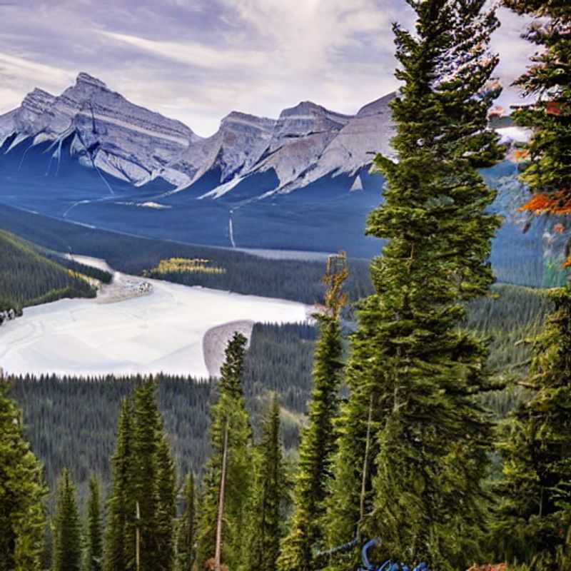 Dois amigos apreciando as vistas deslumbrantes da montanha de Mt. Norquay, Canadá, durante as férias da primavera.
