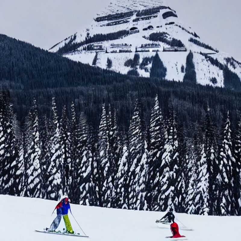 Deux amis dévalant les pentes enneigées de Fernie Alpine Resort sous le soleil printanier, une expérience inoubliable pendant les vacances de mars au Canada.
