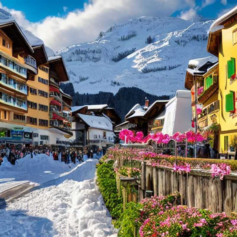 Quatre amis profitant du magnifique paysage printanier de Villars-sur-Ollon, en Suisse, lors de leur escapade de vacances de printemps.