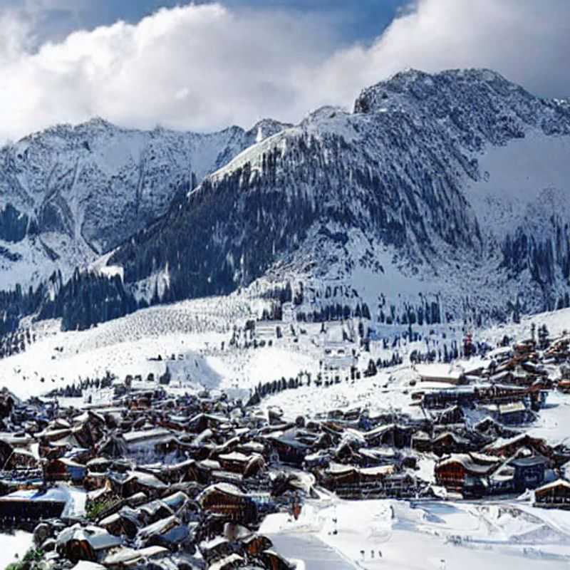 Casais aproveitando o sol da primavera nas pistas de Courchevel, França, durante as férias da primavera, com montanhas nevadas ao fundo. (Couples enjoying the spring sunshine on the slopes of Courchevel, France, during spring break, with snowy mountains in the background.)