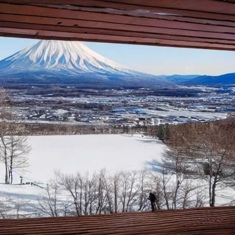 Deux skieurs admirant les paysages printaniers époustouflants de Niseko United, au Japon, lors de leurs vacances de printemps.