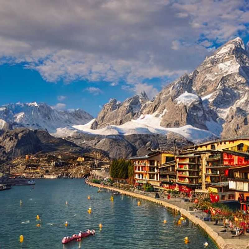 Casais aproveitando o sol da primavera e as montanhas nevadas de Cervinia, Itália, esquiando e relaxando durante as férias da primavera. (Couples enjoying the spring sunshine and snowy mountains of Cervinia, Italy, skiing and relaxing during spring break.)