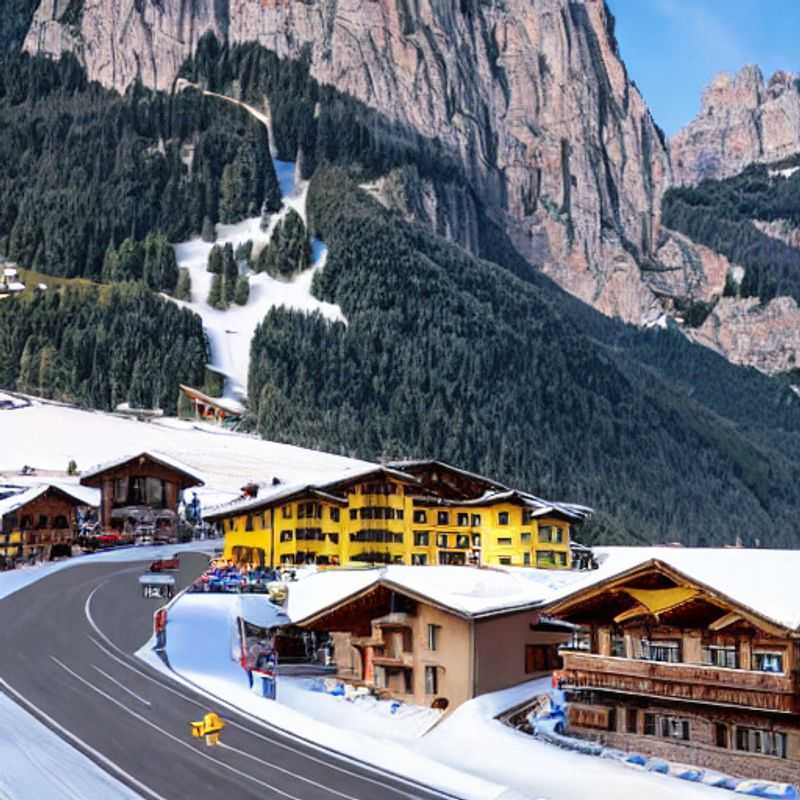 Casal explorando as vibrantes paisagens da Val Gardena na primavera, com picos nevados contrastando com os campos floridos, durante suas férias de primavera na Itália.