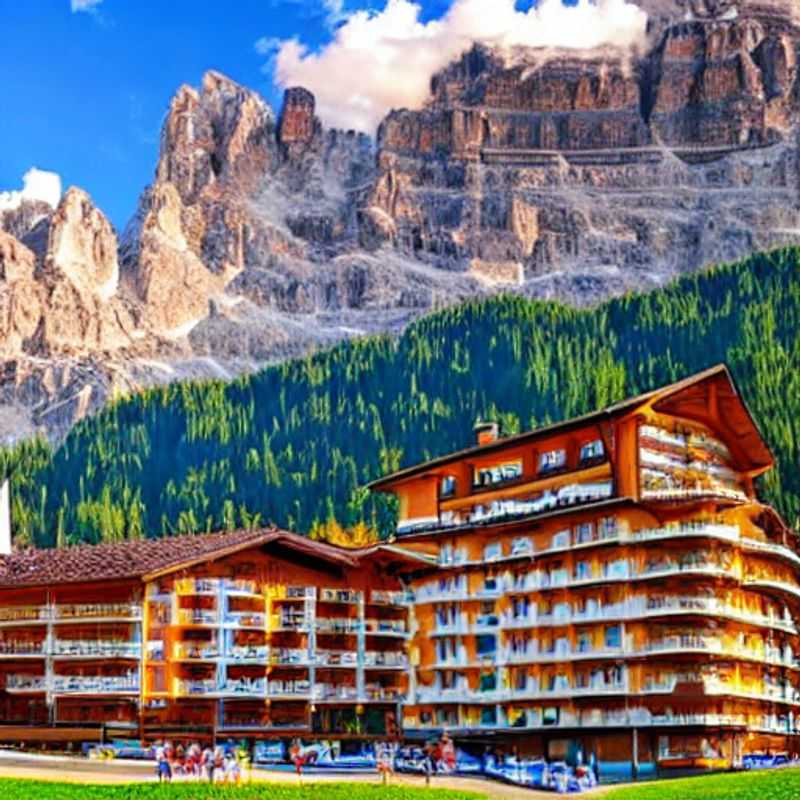 Duas pessoas brindando com taças de vinho espumante, com as imponentes Dolomitas ensolaradas ao fundo, desfrutando da primavera radiante em Alta Badia, Itália - o refúgio perfeito para um spring break!