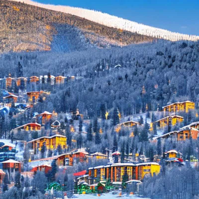 Spring break thrills await! A vibrant scene at Park City Mountain Resort, Utah, showcasing skiers and snowboarders carving through sun-kissed slopes under a clear blue sky, perfectly capturing the energy and excitement of a spring break adventure.