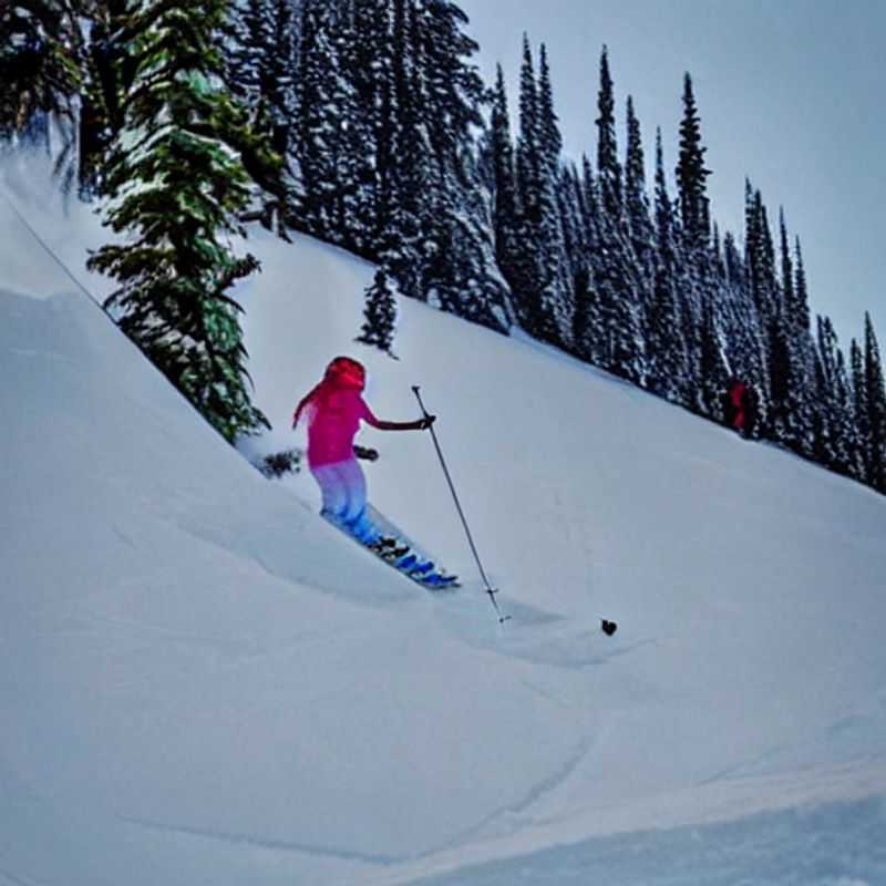 Dos esquiadores descendiendo las laderas cubiertas de nieve primaveral en Fernie Alpine Resort, Canadá, disfrutando de la emoción durante las vacaciones de primavera.