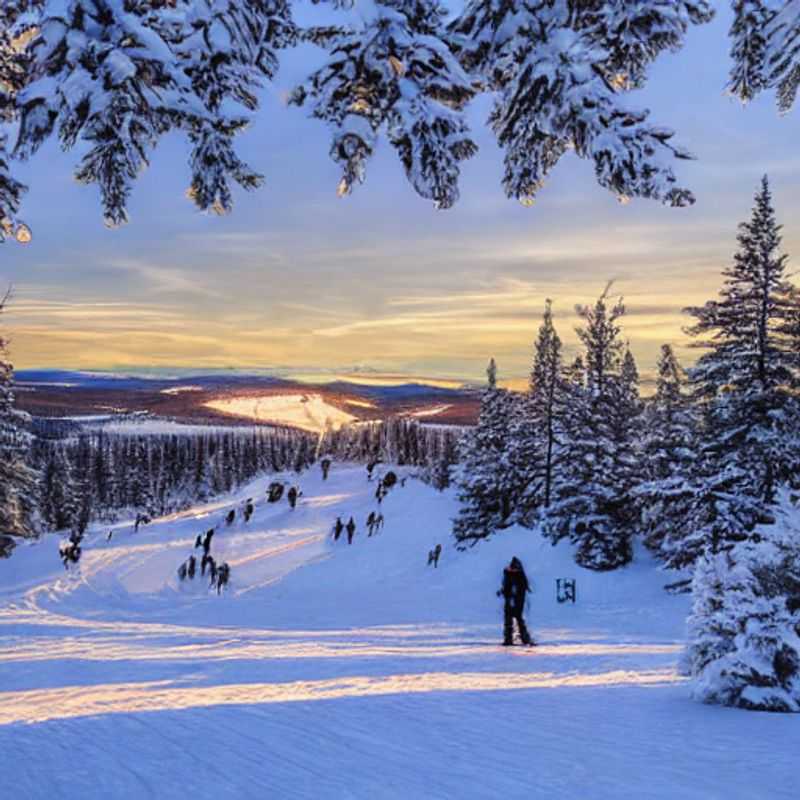 Duas pessoas esquiando na neve na Deer Valley Resort, EUA, durante as férias da primavera.