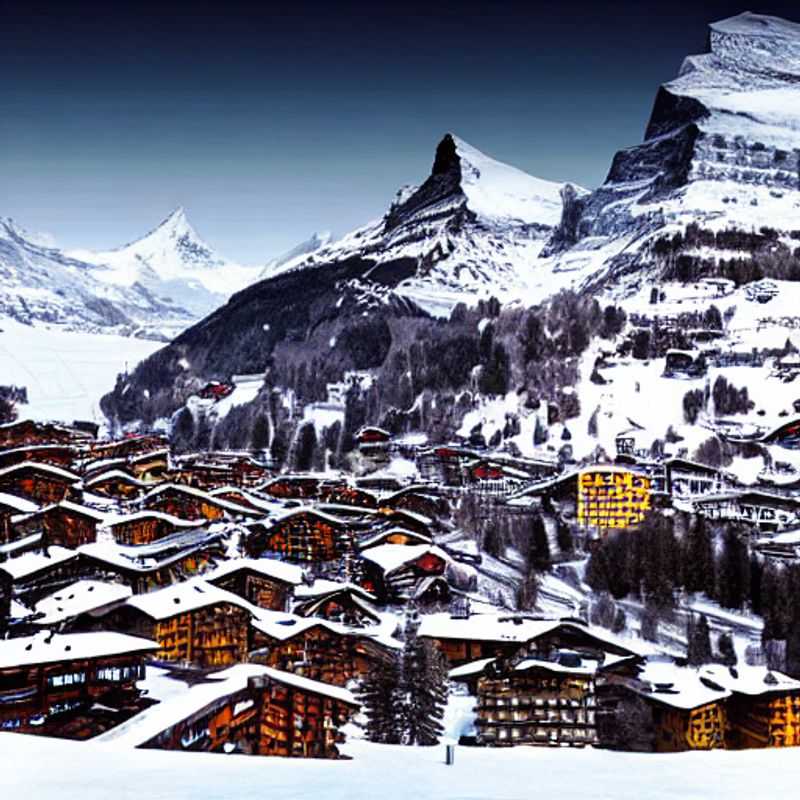 Immerse yourself in the breathtaking alpine paradise of Zermatt, Switzerland during spring break, where snow-capped peaks meet lush greenery, as two adventurous individuals ski down the pristine slopes surrounded by majestic mountains.
