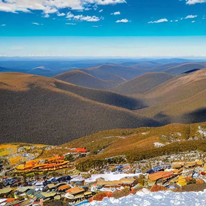Duas pessoas aproveitando o sol da primavera e as vistas deslumbrantes do Monte Hotham, Austrália, durante as férias da primavera.