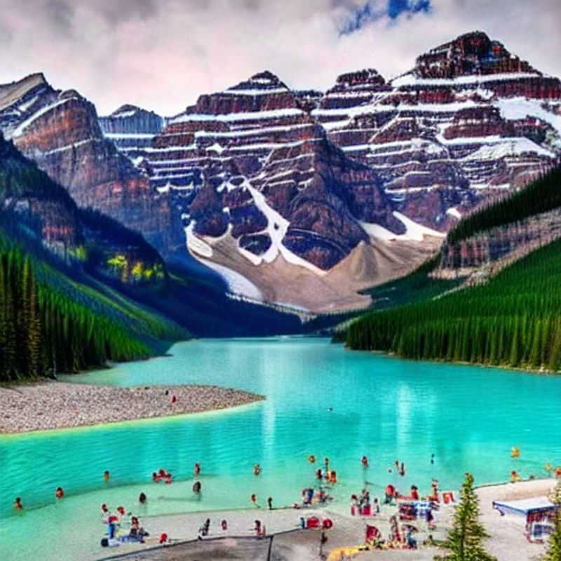 Turquoise waters reflect the majestic, snow-capped mountains of Lake Louise in Banff National Park, beckoning spring breakers to a Canadian Rockies adventure filled with breathtaking views and outdoor thrills.