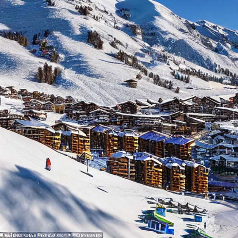 Dos amigos disfrutando de la majestuosa belleza de Val d'Isere, Francia durante las vacaciones de primavera.
